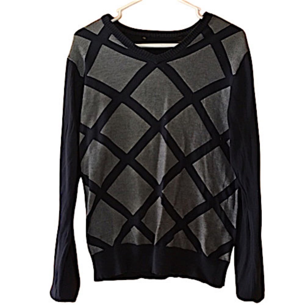 V-Neck Blue Cross Hatch Sweater (holes)